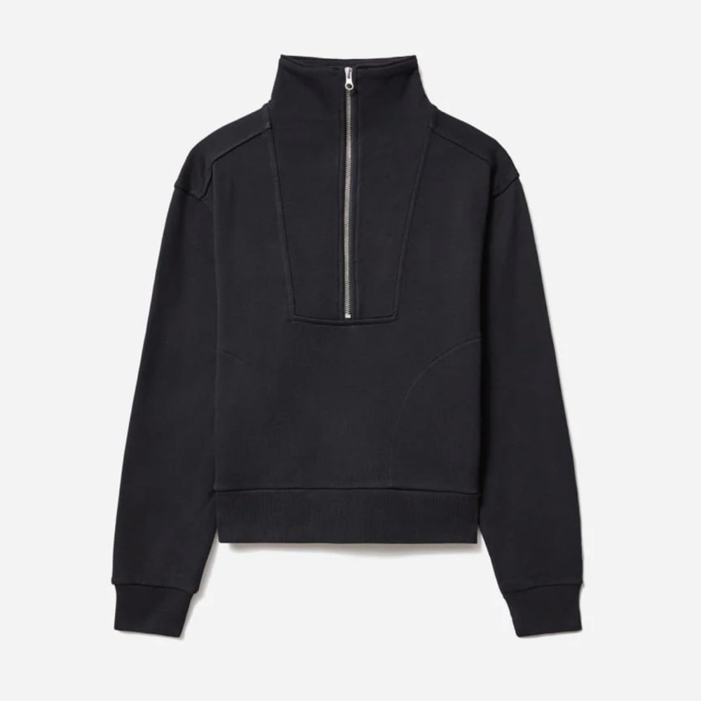 Everlane The Track Half-Zip Black Organic Cotton Sweatshirt Pullover Women XS